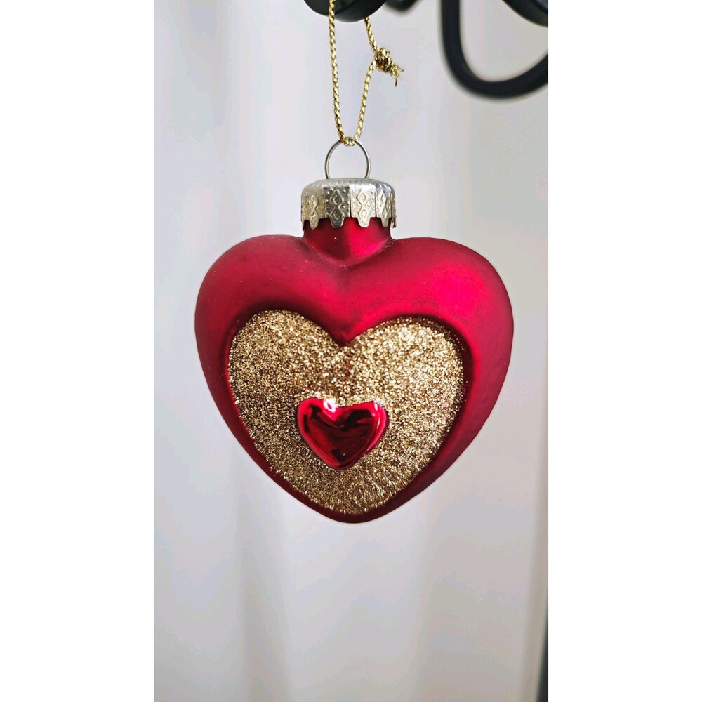 Thomas Pacconi Museum Series Red Gold Heart Glass Christmas Ornament Vintage